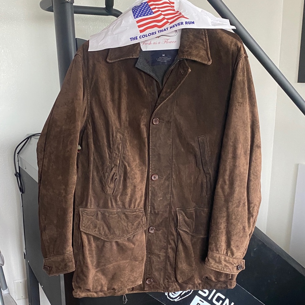 Nautica Men's Dark Brown Suede Jacket took to the dry cleaners freshly cleaned